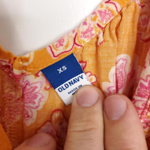Old Navy Dress Womens XS Shapeless Colorful Florals Split Hem Pockets Tie Strap - Picture 5 of 12